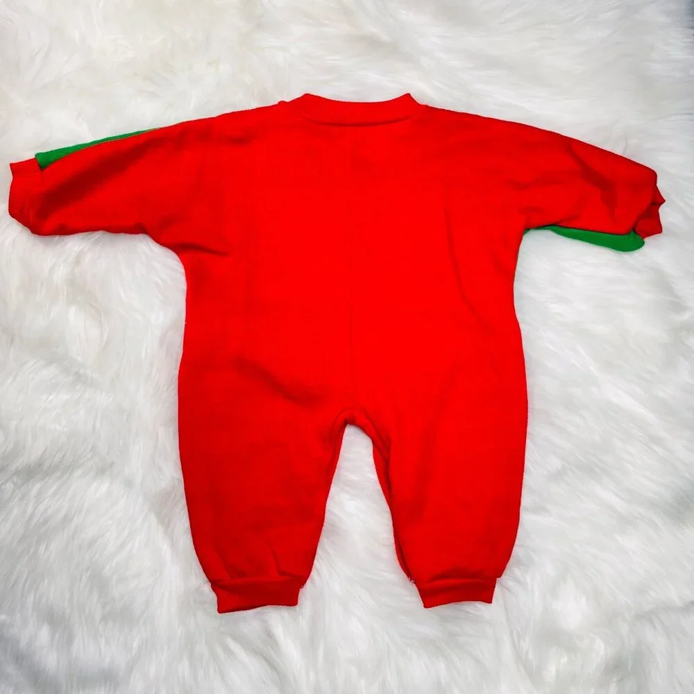 Vintage Baby Santa Face Winter Christmas Holiday Coveralls Romper Outfit 6m